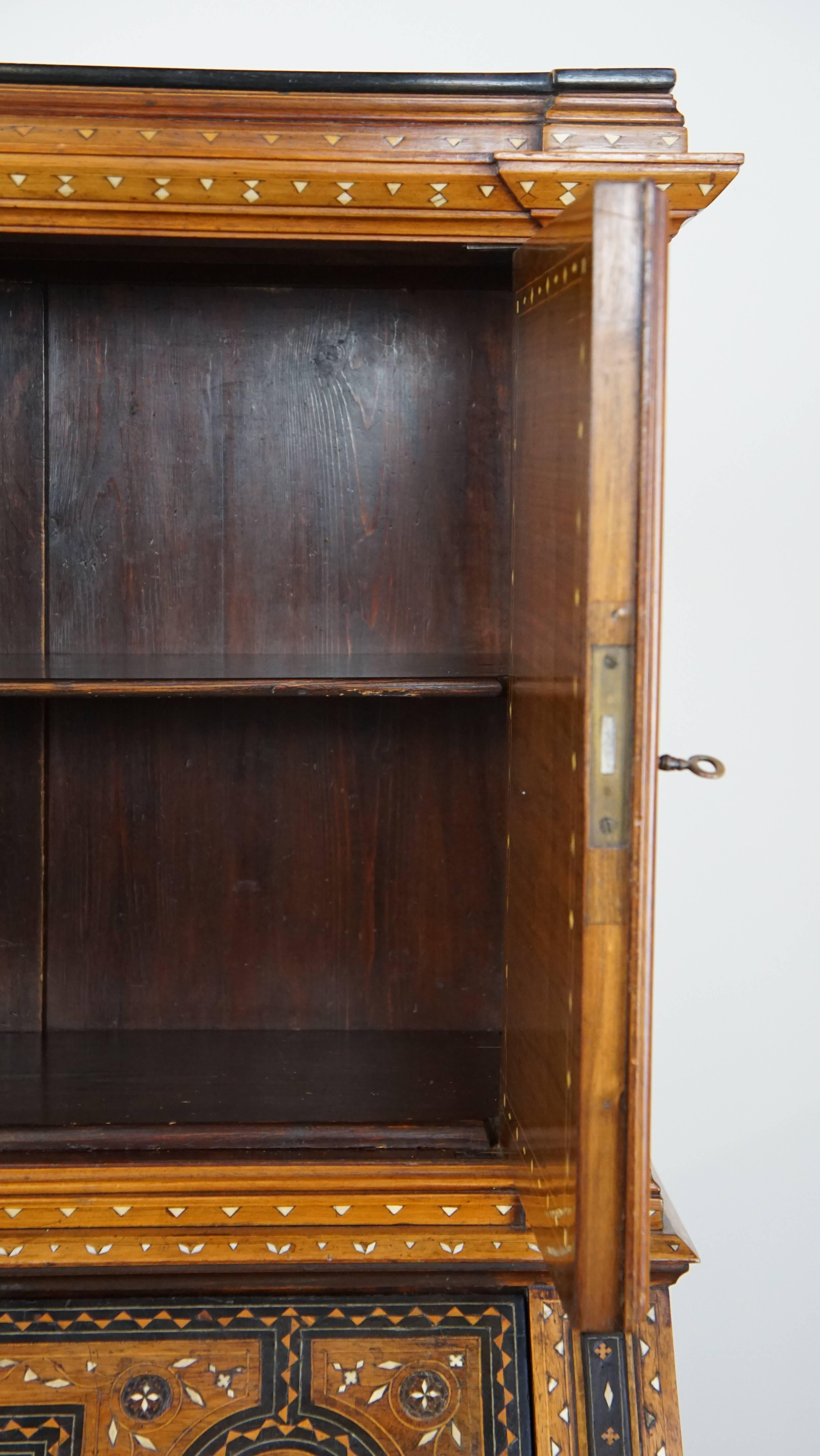 Wood Richly decorated, inlaid antique Italian secretary in Moorish style, circa 1860 For Sale