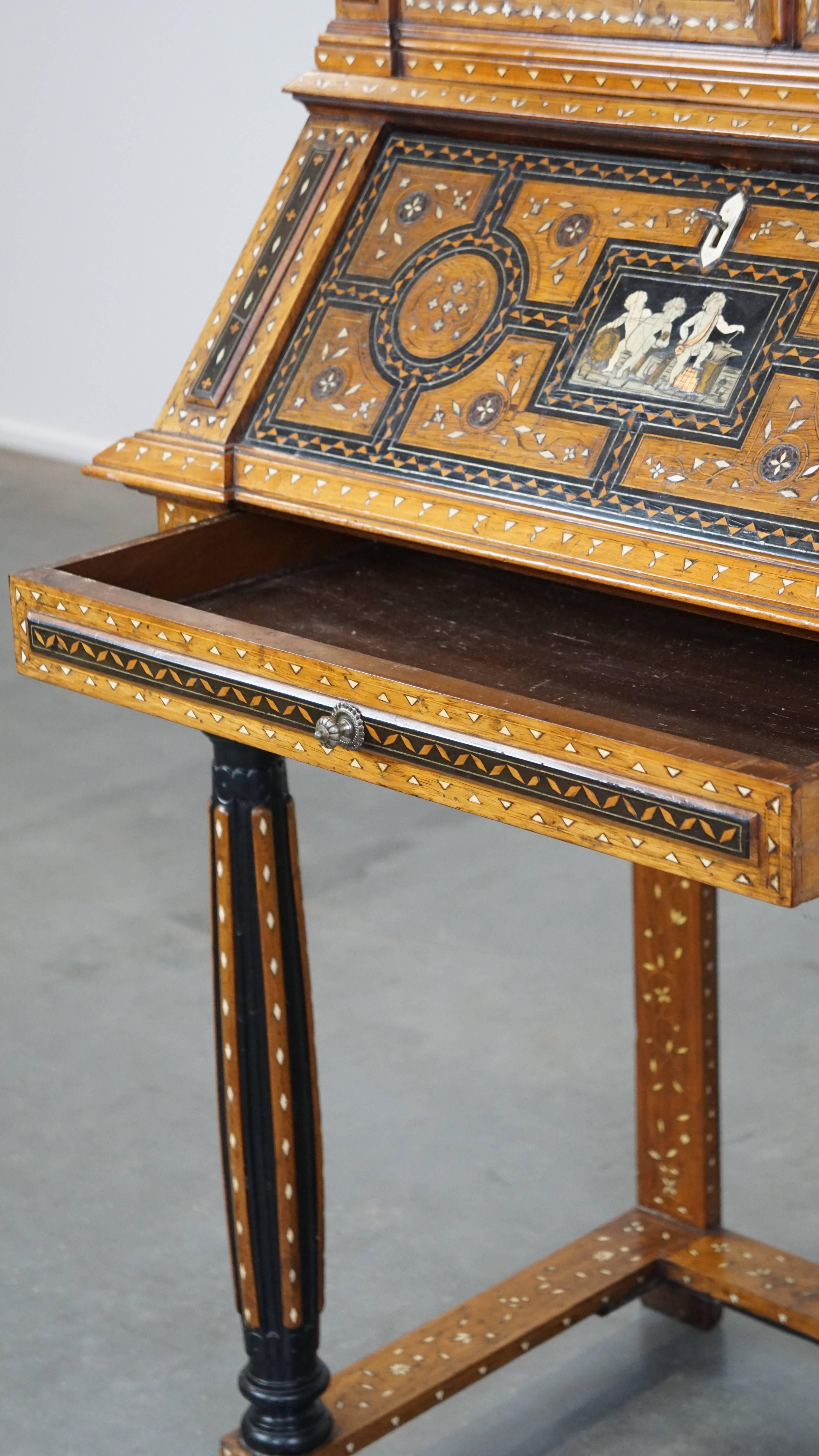 Richly decorated, inlaid antique Italian secretary in Moorish style, circa 1860 For Sale 1