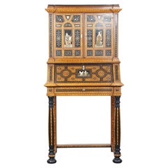 Richly decorated, inlaid antique Italian secretary in Moorish style, circa 1860