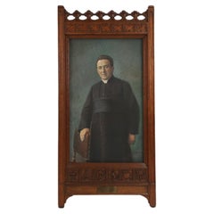Richly decorated neo-gothic frame with colored photo of a school director, Belgi