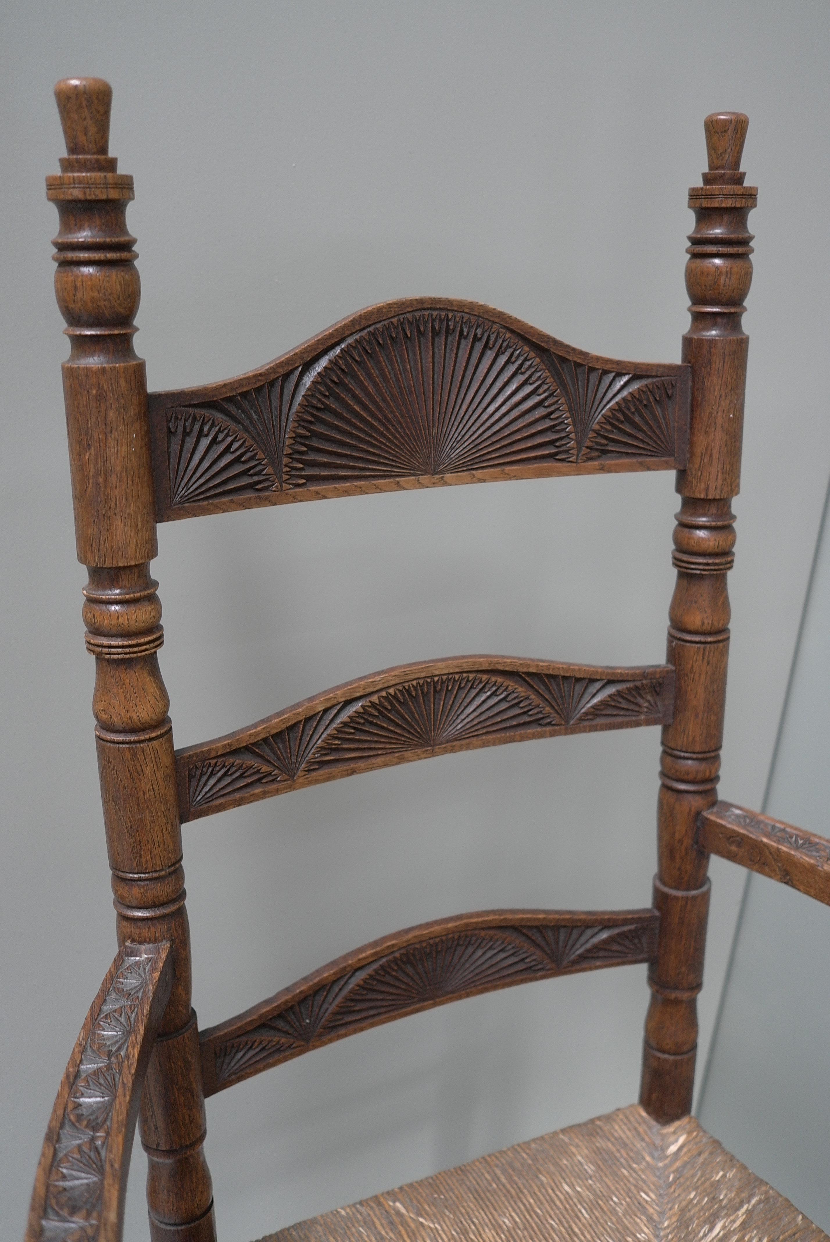 Richly decorated 'Old Dutch' Oak Hand-Carved Knob Chair, Netherlands 1910-1940 For Sale 5