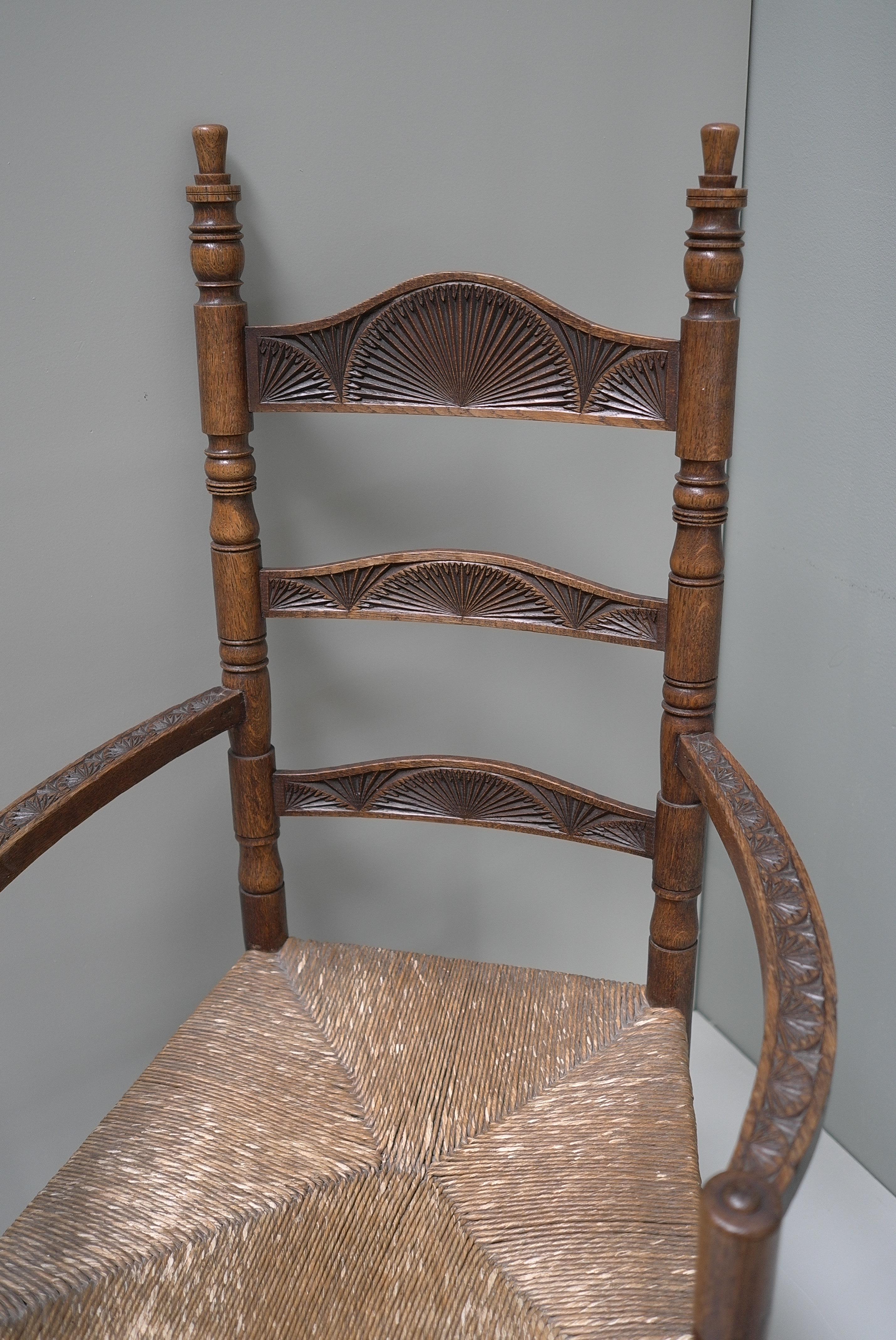 Richly decorated 'Old Dutch' Oak Hand-Carved Knob Chair, Netherlands 1910-1940 For Sale 4