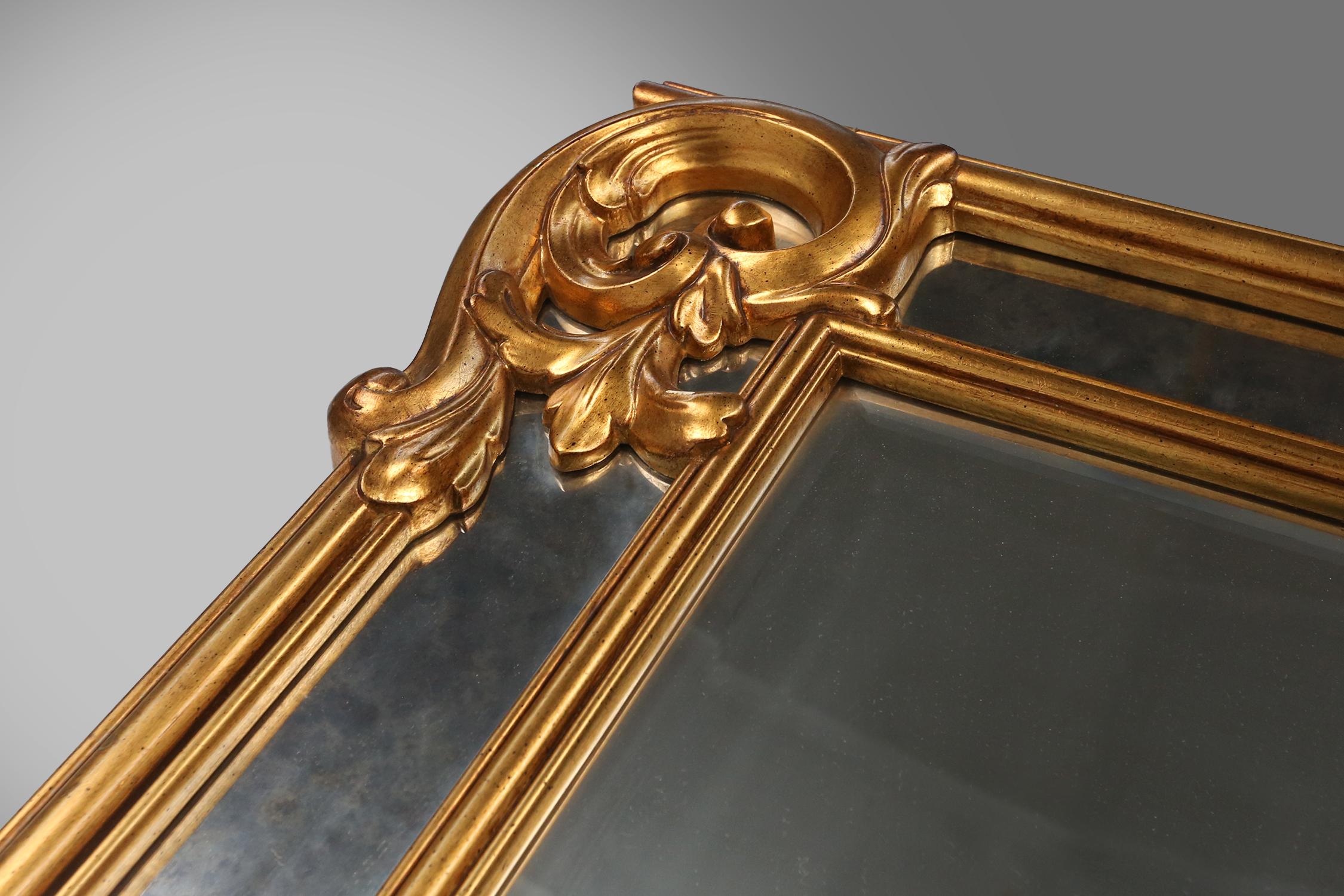 Mirror Richly decorated wall mirror in resin with golden ornaments and smoked mirror gl For Sale