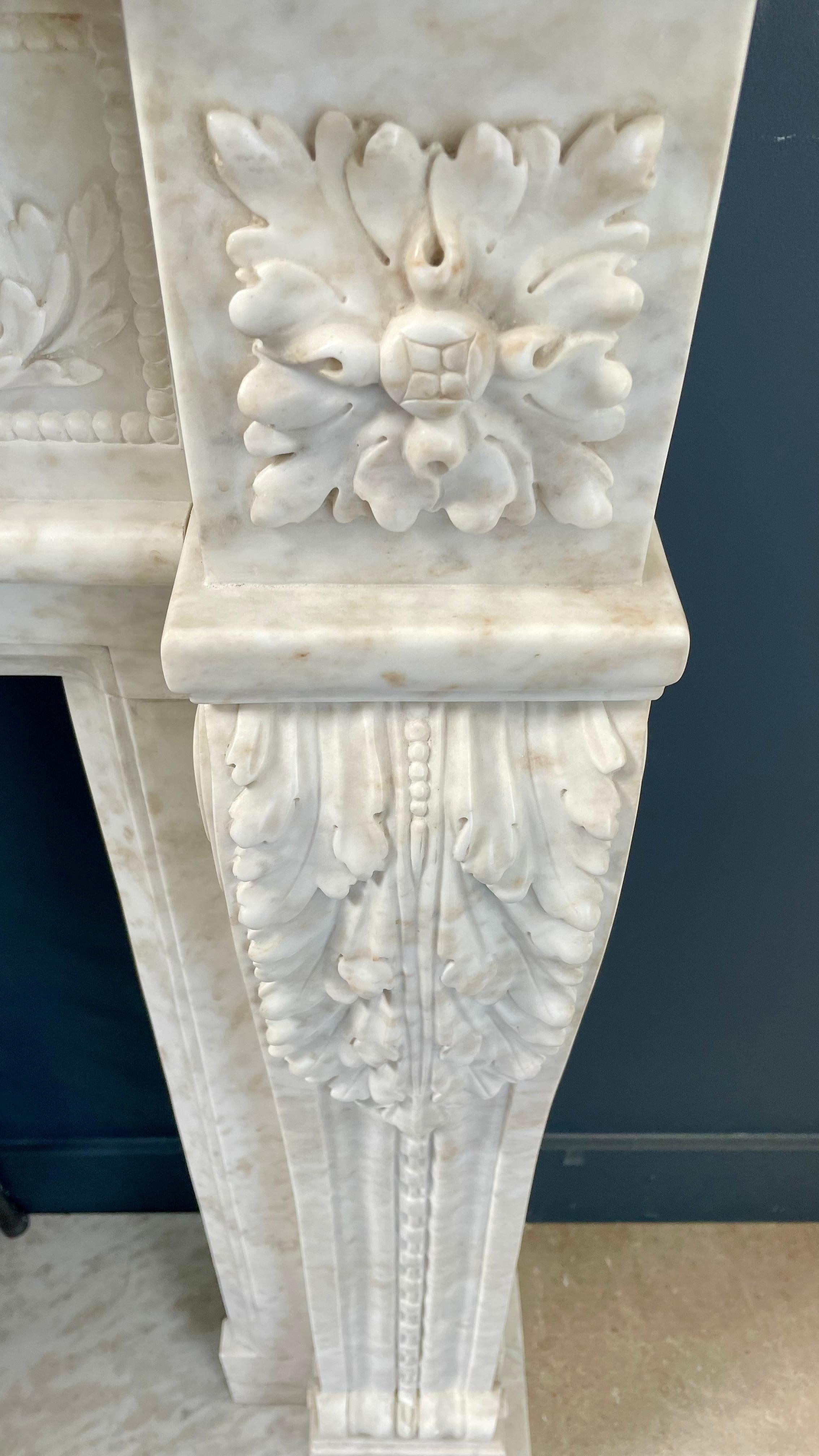 Richly Detailed French Carrara Marble Fireplace Surround  For Sale 7