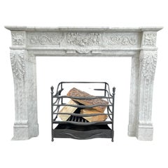 Antique Richly Detailed French Carrara Marble Fireplace Surround 