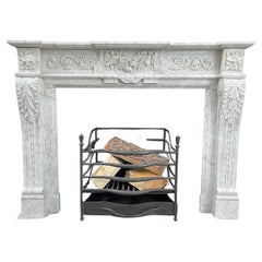 Richly Detailed French Carrara Marble Fireplace Surround