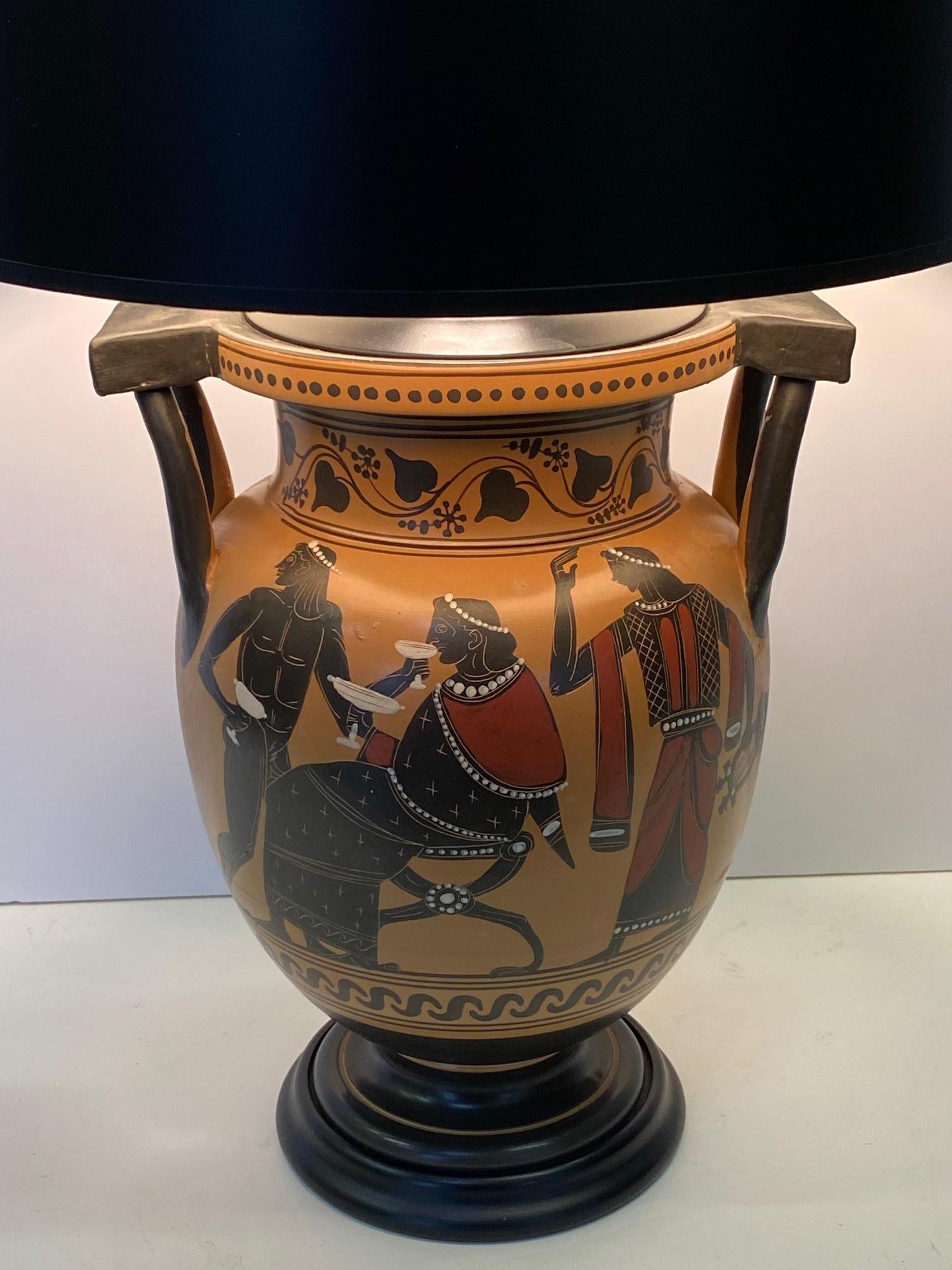 Hand-Painted Richly Elegant Classical Style Greek Vase Lamp For Sale