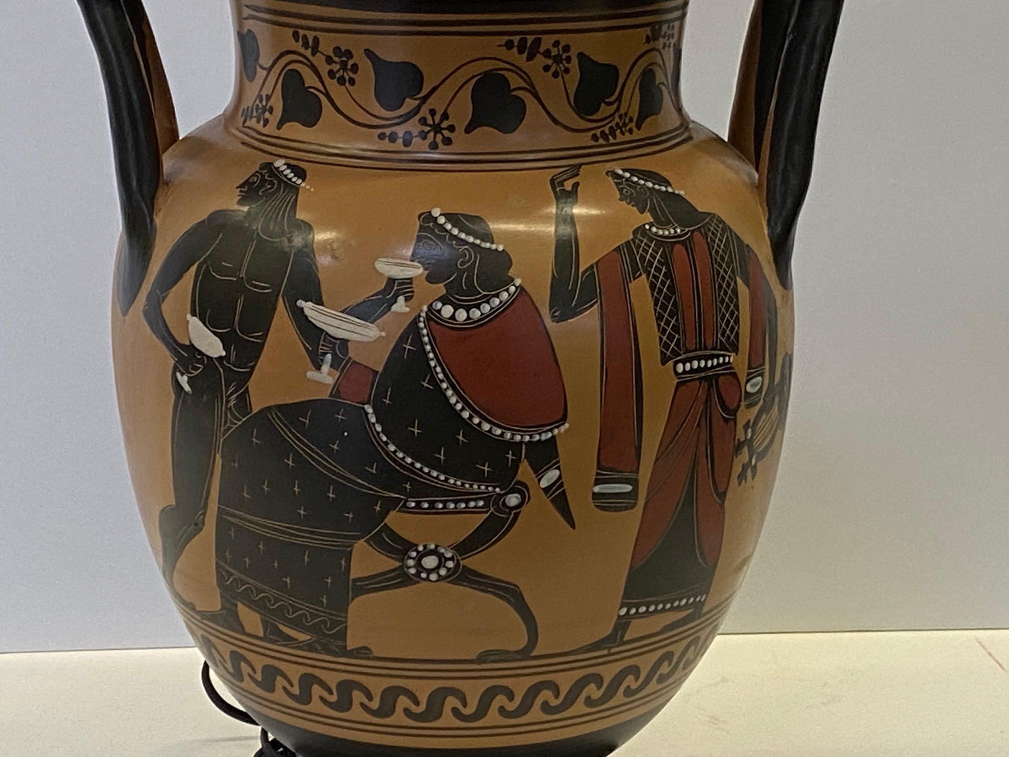 Richly Elegant Classical Style Greek Vase Lamp In Good Condition For Sale In Hopewell, NJ