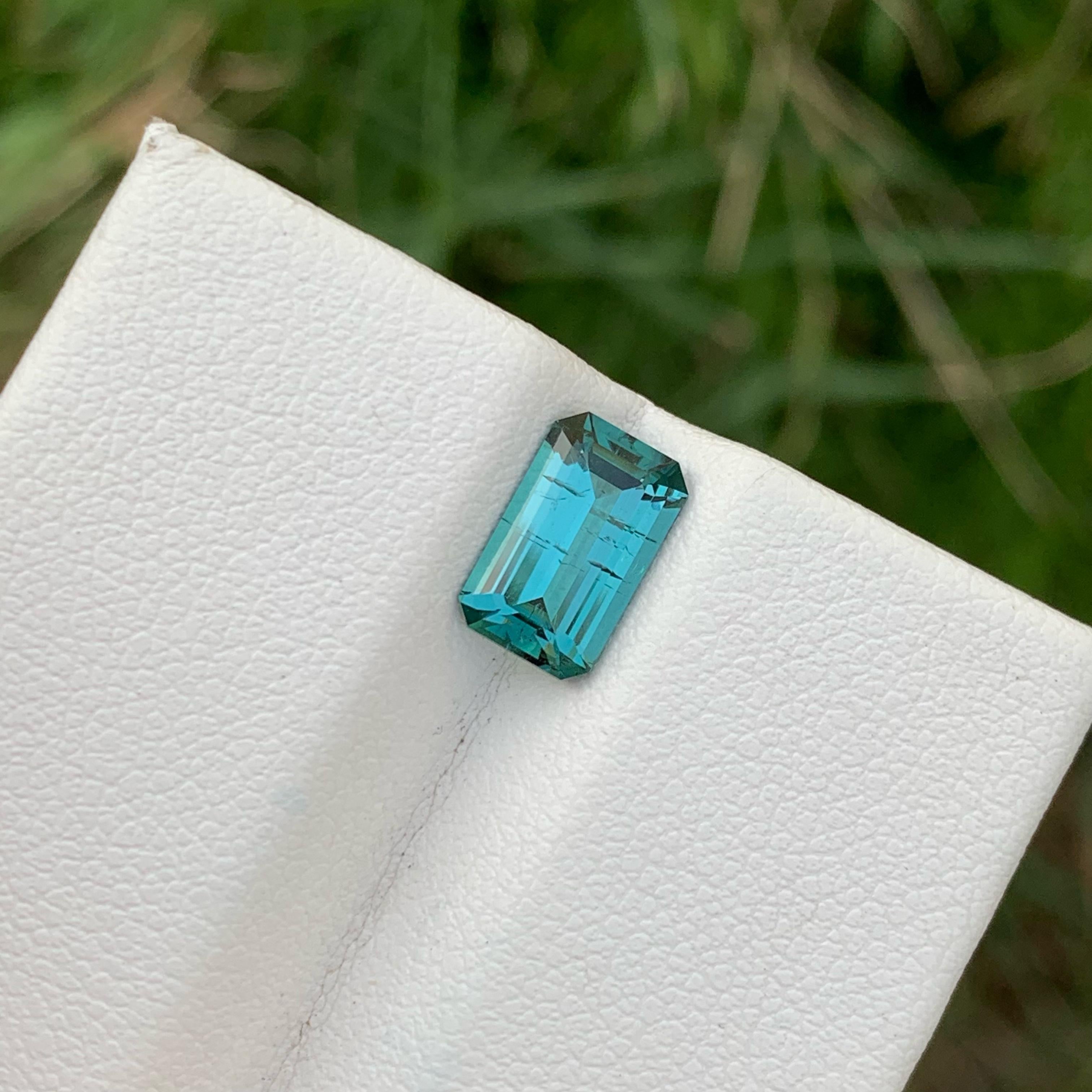 Modern Richly-hued Blue Tourmaline 1.80 carats Emerald Cut Natural Afghani Gemstone For Sale