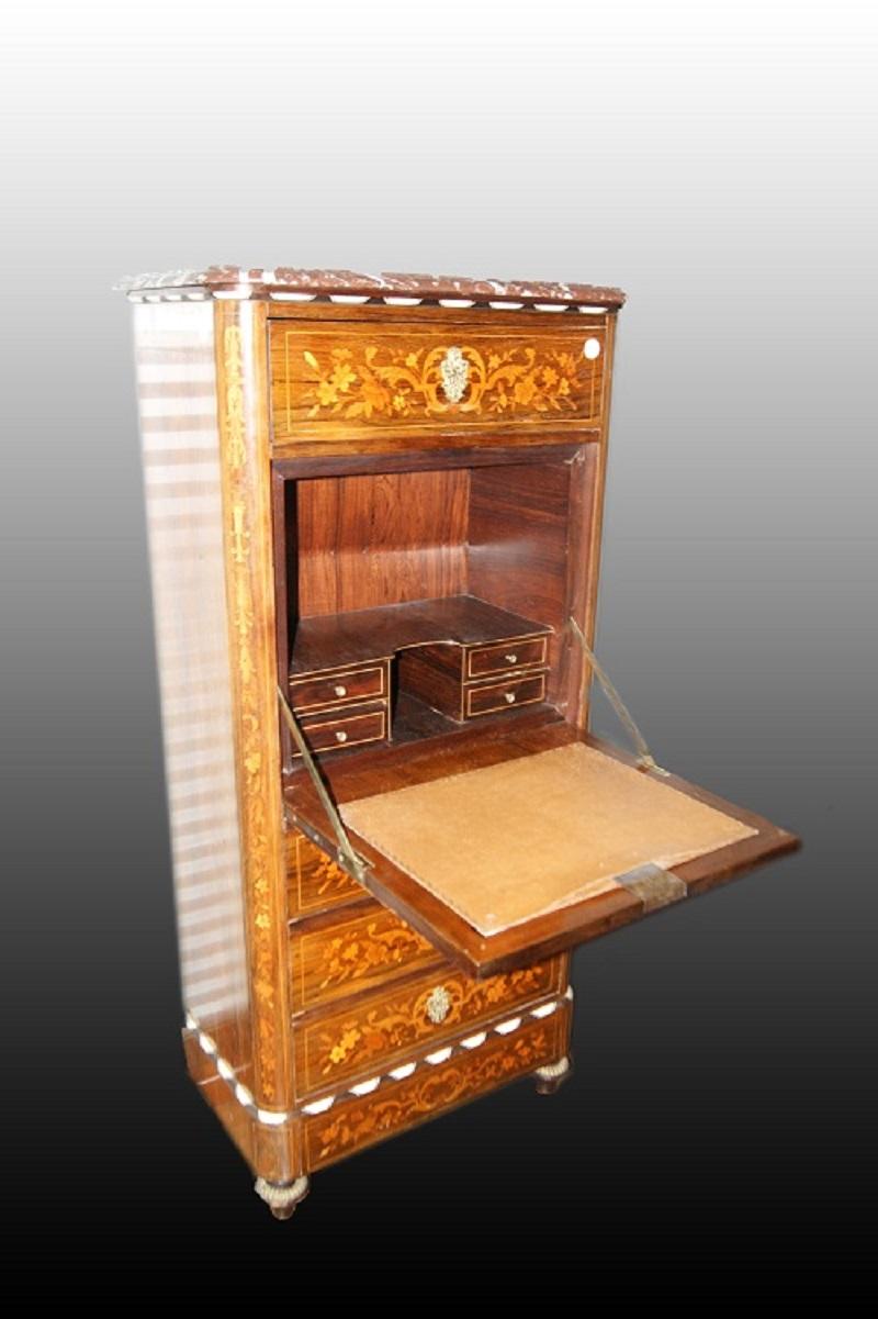 Richly Inlaid Dutch Secretary Desk from the 1800s, Made of Rosewood at ...