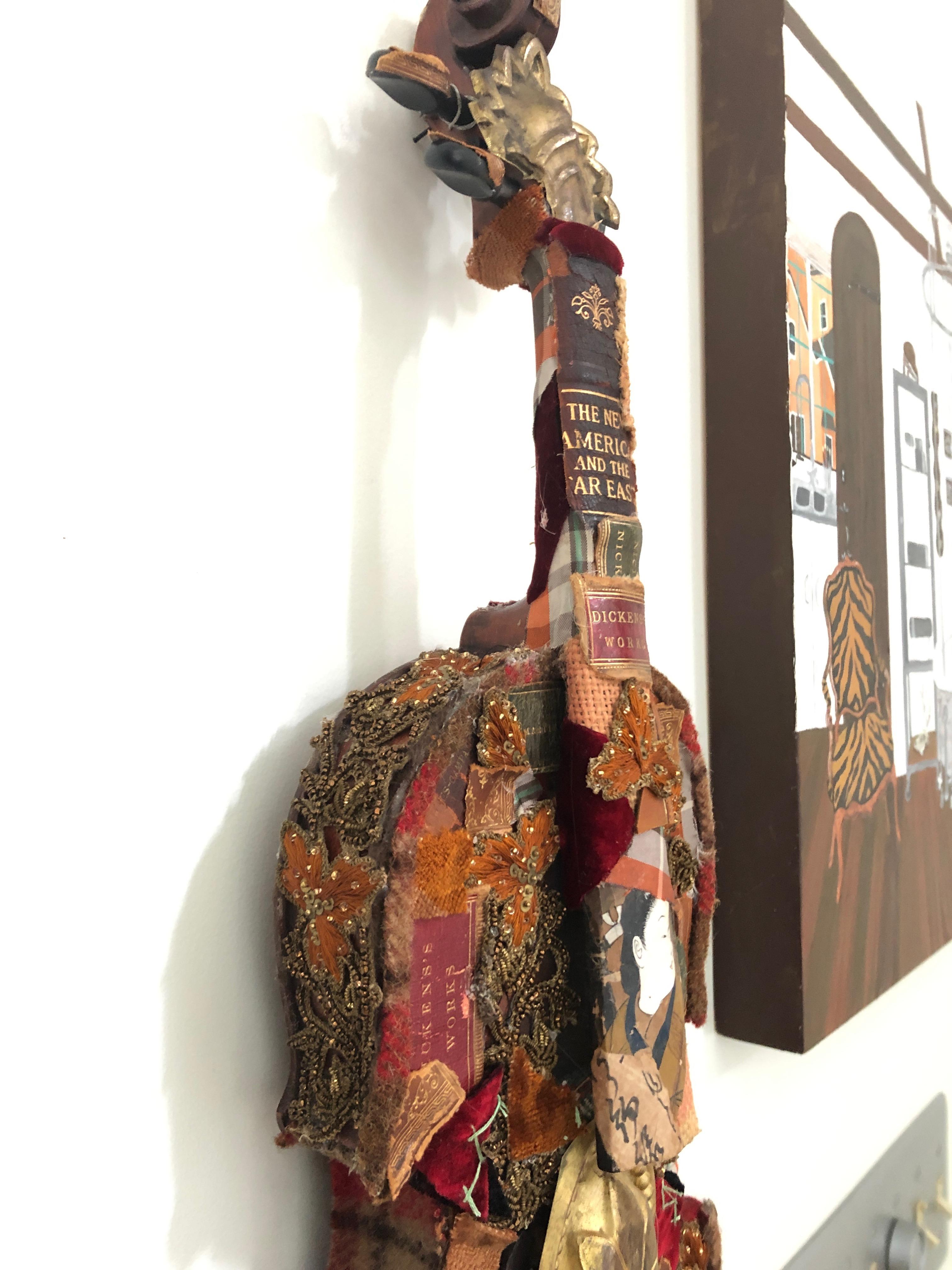 Richly Layered Collage Sculpture on Antique Violin Wall Sculpture In Excellent Condition In Hopewell, NJ
