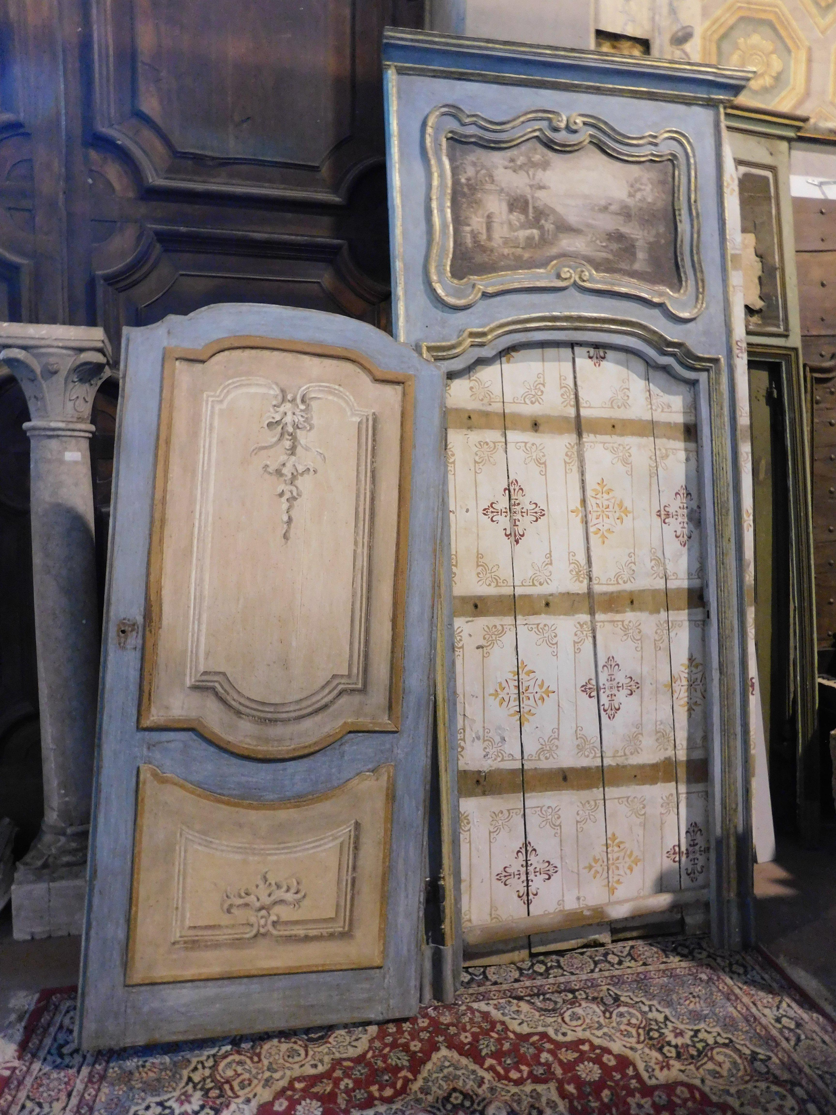 Richly painted and gilded interior door with cherubs and overdoor, Italy For Sale 3
