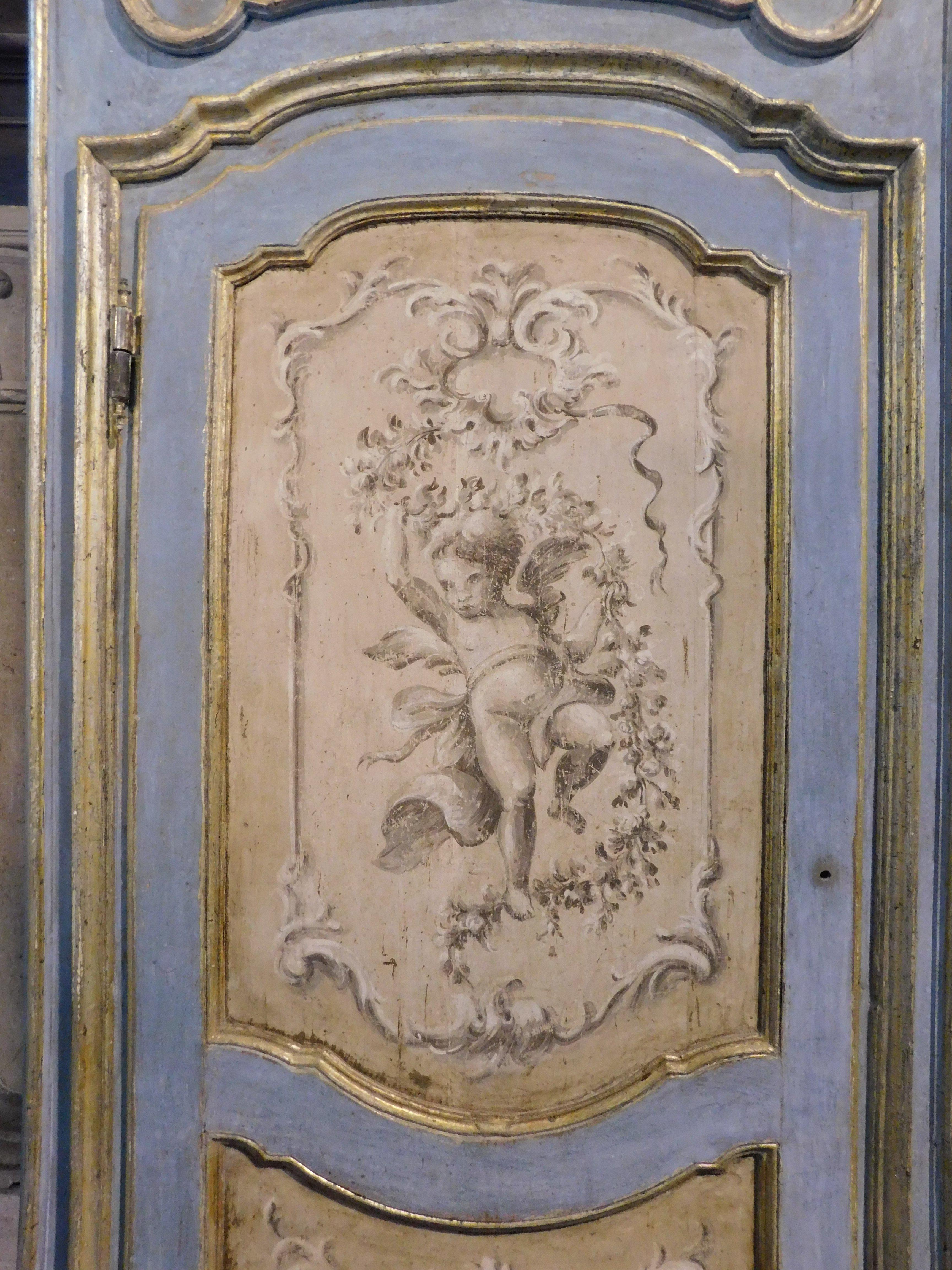 18th Century and Earlier Richly painted and gilded interior door with cherubs and overdoor, Italy For Sale