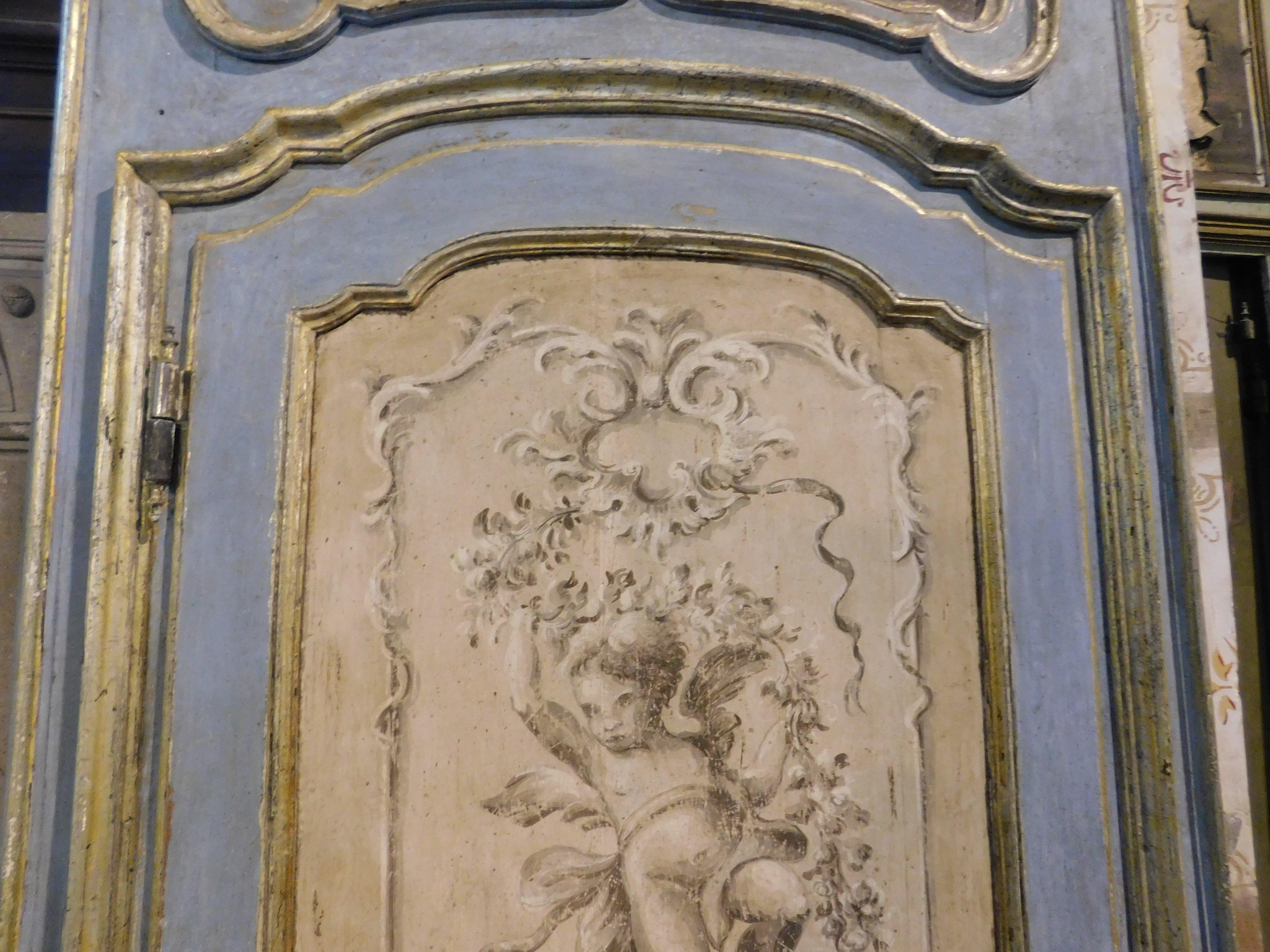 Richly painted and gilded interior door with cherubs and overdoor, Italy For Sale 2