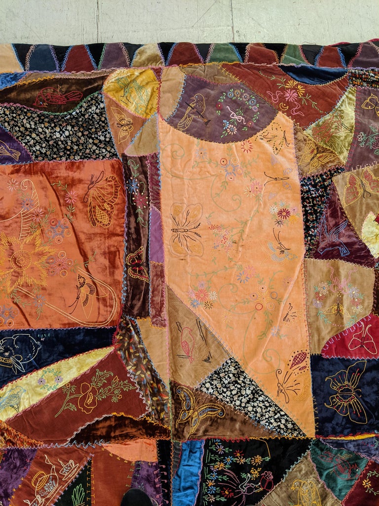 Richly Patterned Antique Crazy Quilt and Two Pillows For Sale at ...
