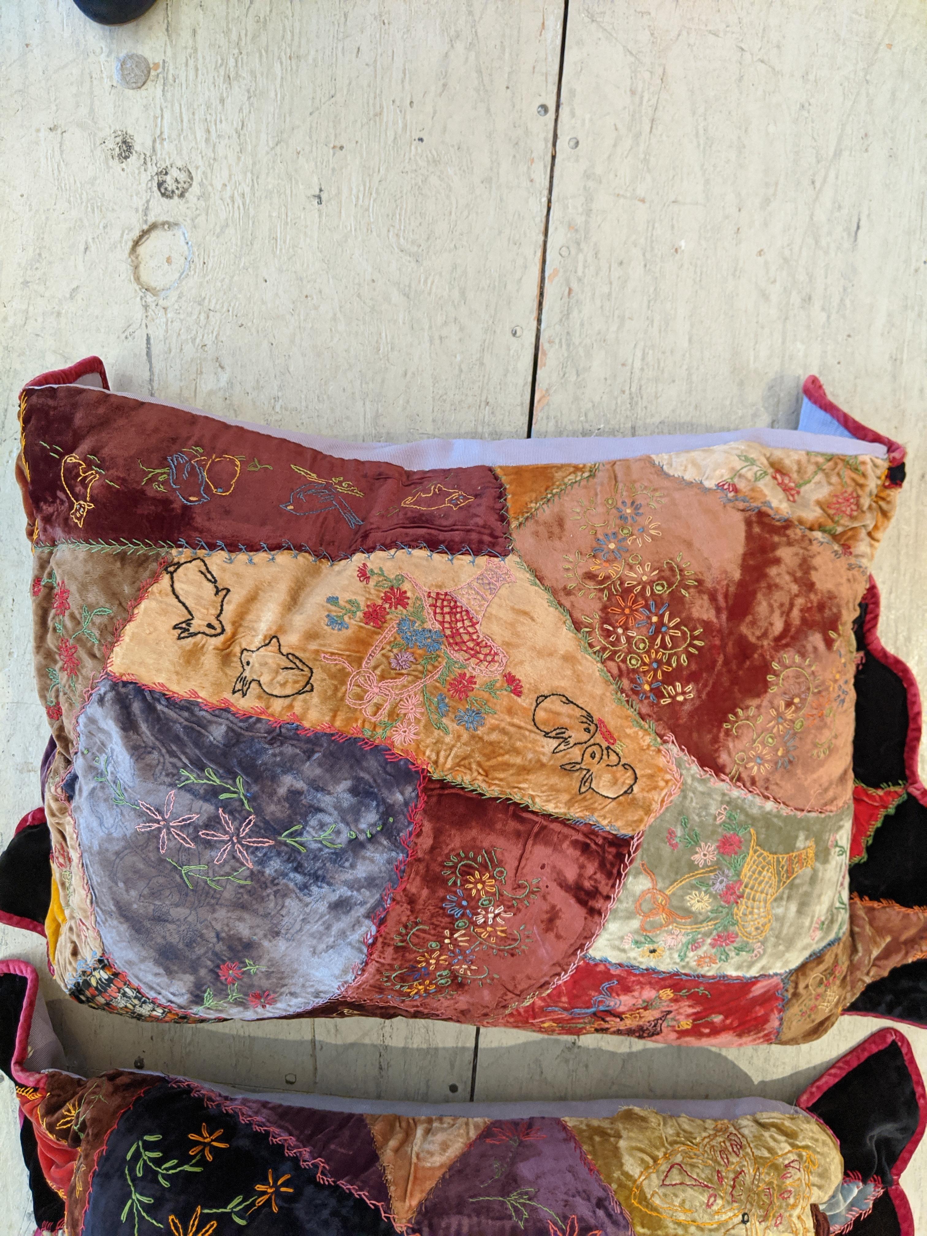 Textile Richly Patterned Antique Crazy Quilt and Two Pillows For Sale