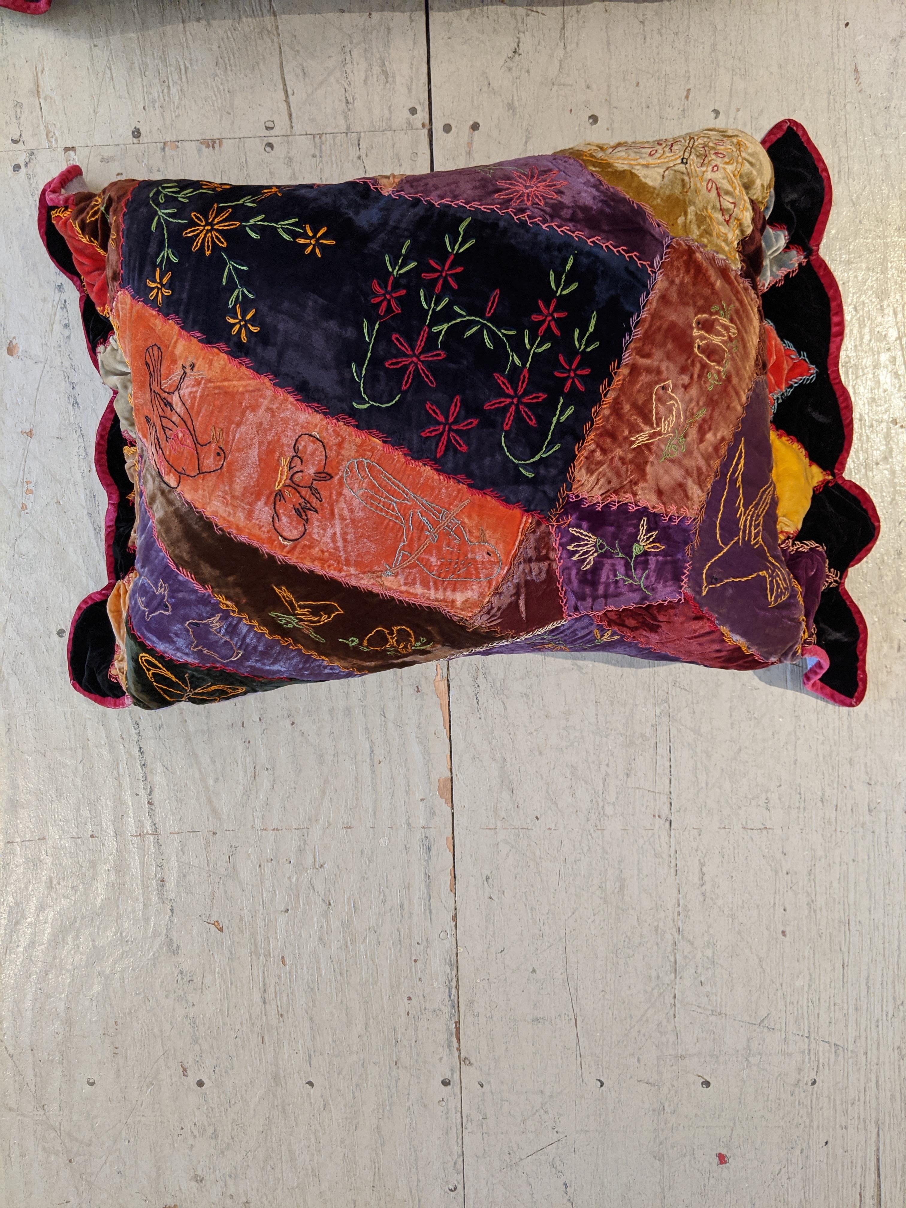 Richly Patterned Antique Crazy Quilt and Two Pillows For Sale 1