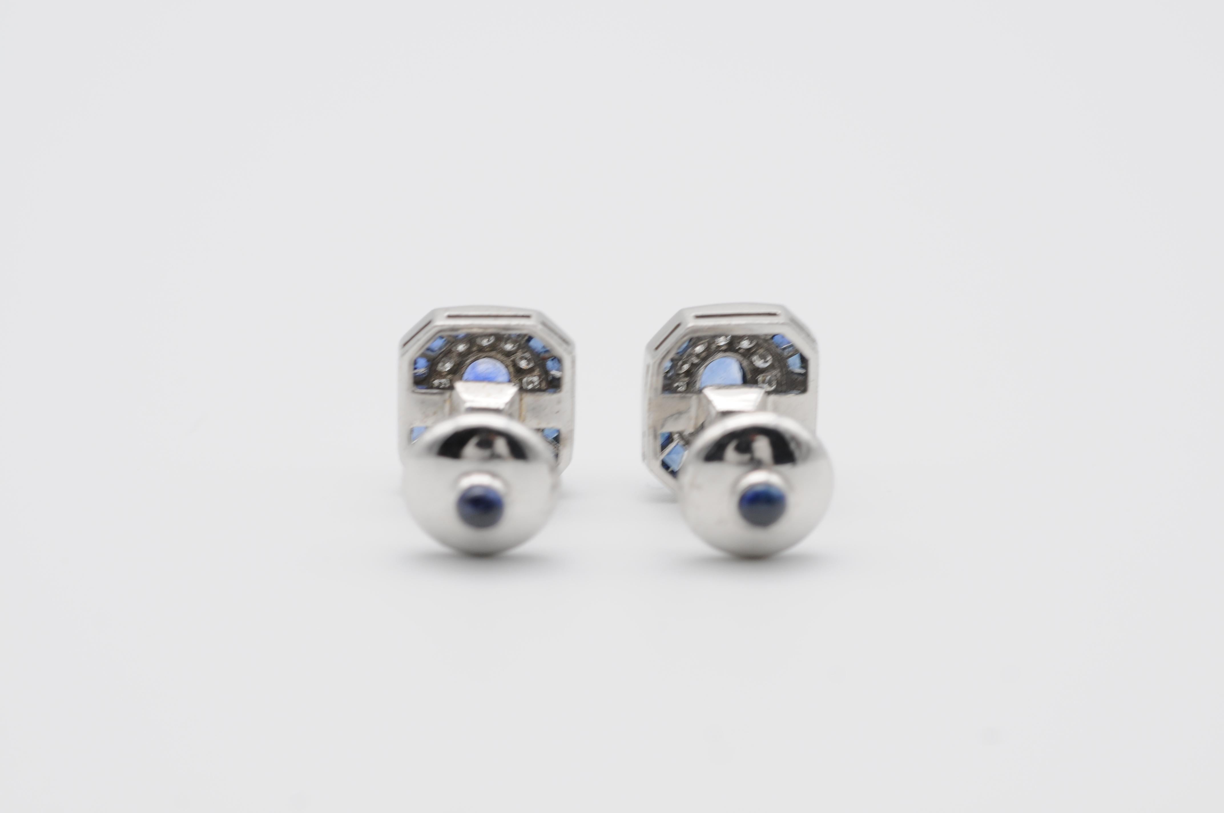 Richly Set 18K Sapphire and Diamond Cufflinks, White Gold 3