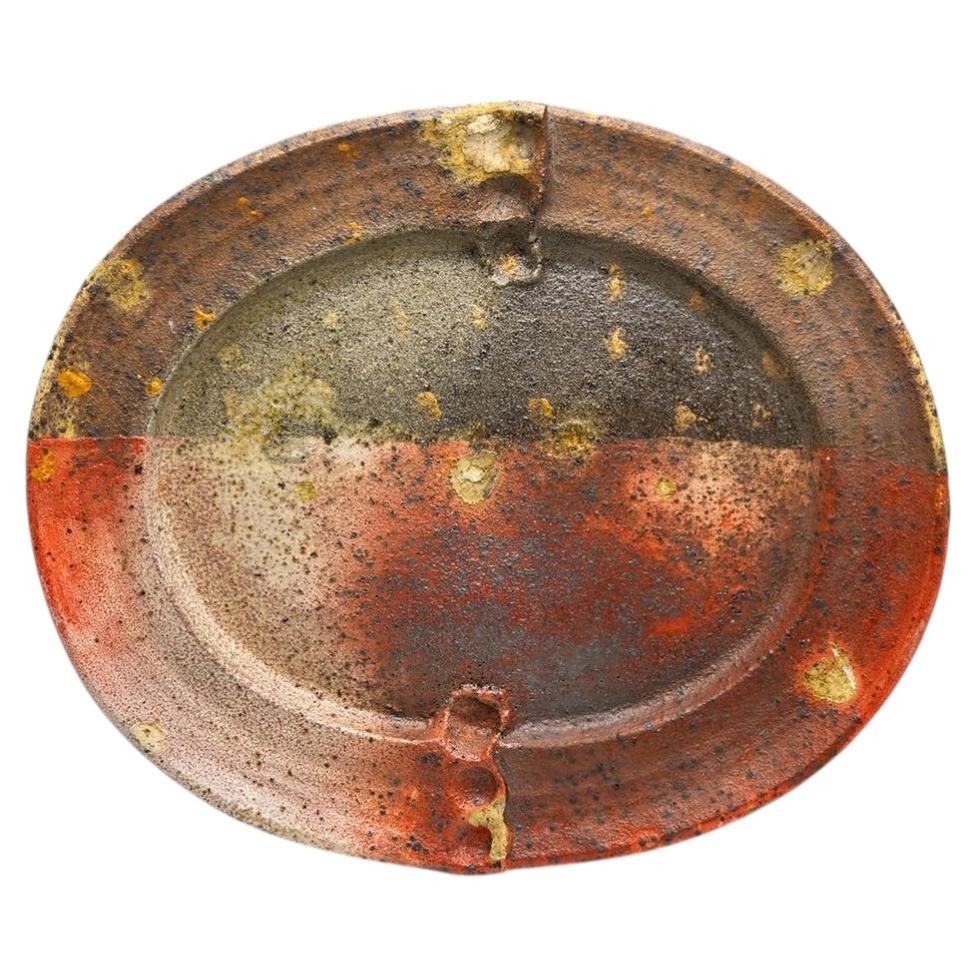 Richly Textured Oval Platter by Danish Potter Hans Vangsø For Sale
