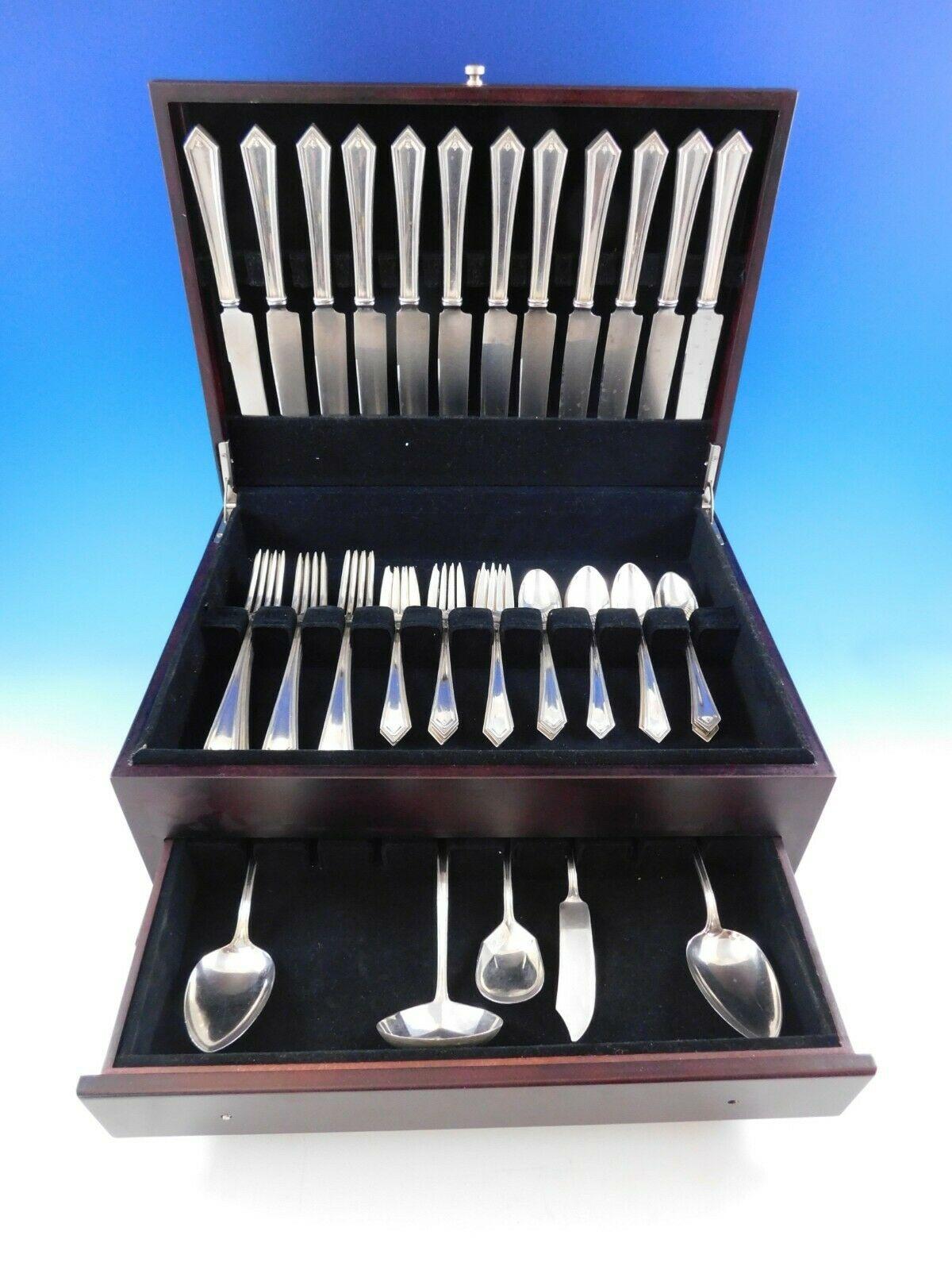 Scarce dinner size Richmond by Alvin, circa 1929, sterling silver flatware set, 53 pieces. This set includes:

12 dinner size knives, 9 3/4