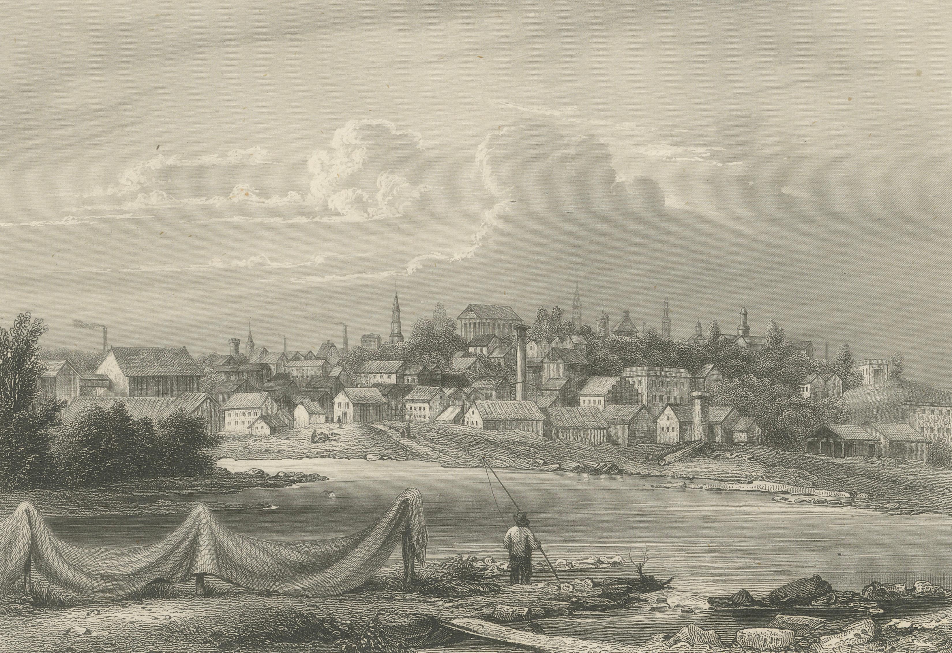 Richmond Virginia James River View – Antique Steel Engraving c.1850