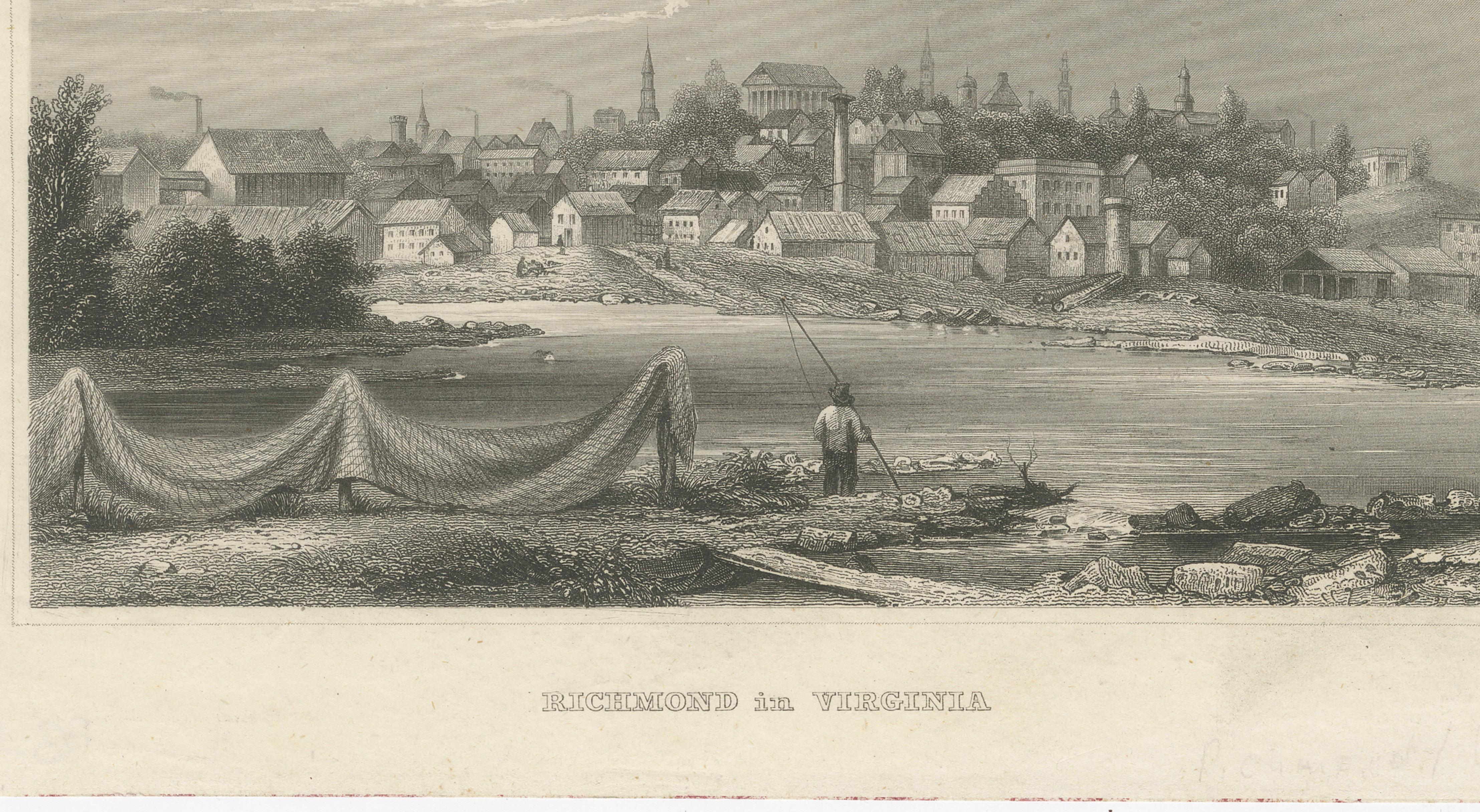Richmond Virginia James River View – Antique Steel Engraving c.1850