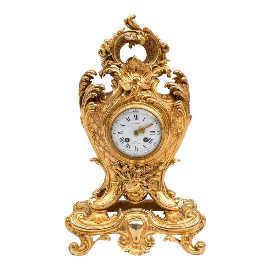 Richond, Rocaille Style Clock in Gilt Bronze, Before 1873