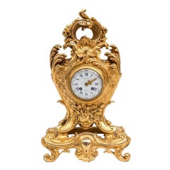 Richond, Rocaille Style Clock in Gilt Bronze, Before 1873