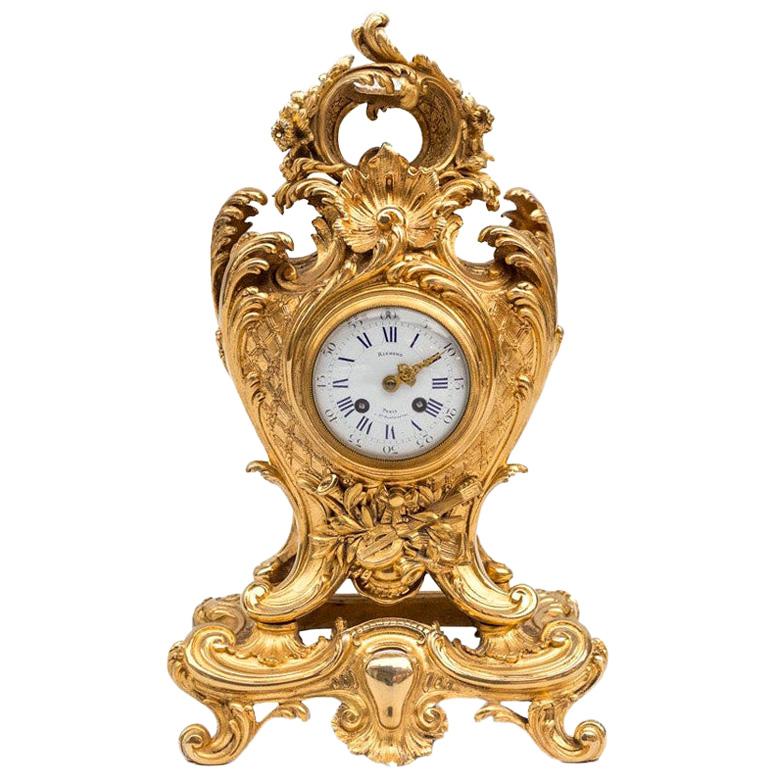 Richond, Rocaille Style Clock in Gilt Bronze, before 1873