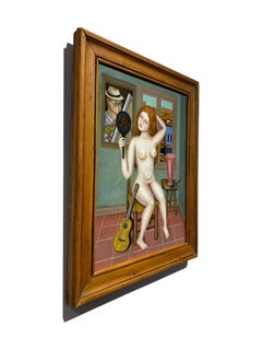 The Artist and His Muse - Original Oil on Panel, Framed in Heavy Gold Frame