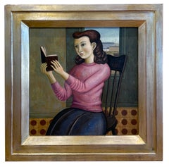 The Reader, Portrait, Young Woman Reading a Novel, Heavy Antique Silver Frame