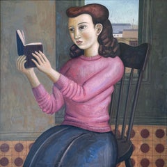 The Reader, Portrait, Young Woman Reading a Novel, Heavy Antique Silver Frame