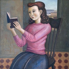 Le lecteur, portrait, jeune femme lisant un roman, cadre en argent ancien lourd