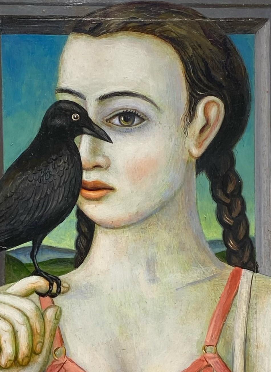 The Strumpet and the Raven - Original Oil on Panel, Framed in Heavy Gold Frame - Contemporary Painting by Rick Beerhorst