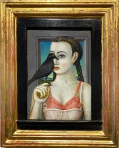 The Strumpet and the Raven - Original Oil on Panel, Framed in Heavy Gold Frame