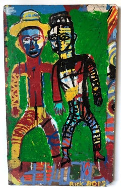 Backyard Moment on Found Wood//Folk Art