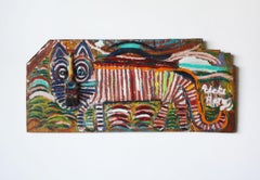Paintbrush Tiger on Found Wood//Folk Art