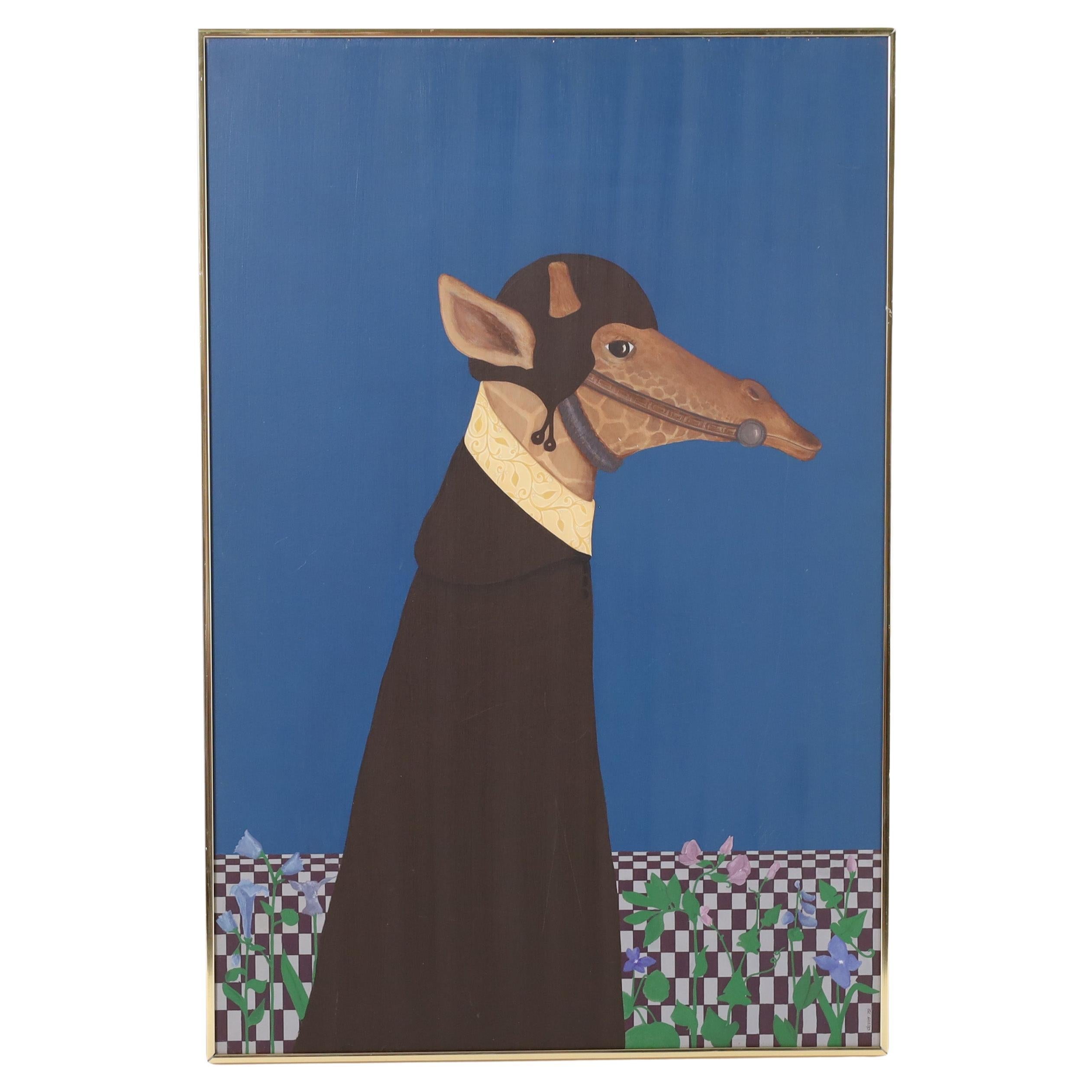 Rick Devin Mid-Century Modernist Painting of a Giraffe For Sale