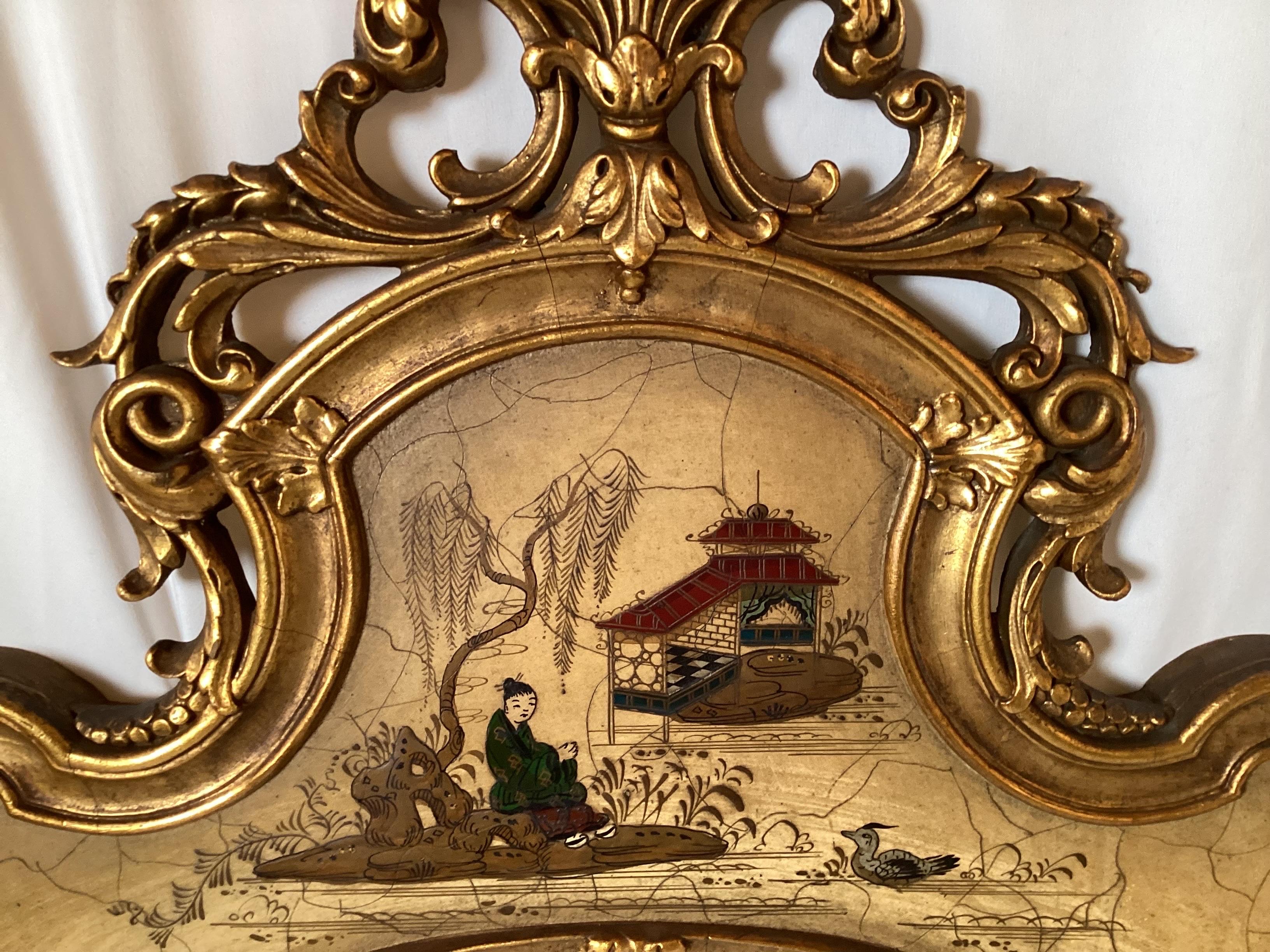 Hardwood Hand Painted and Gilt Chinoiserie Famed Mirror  For Sale