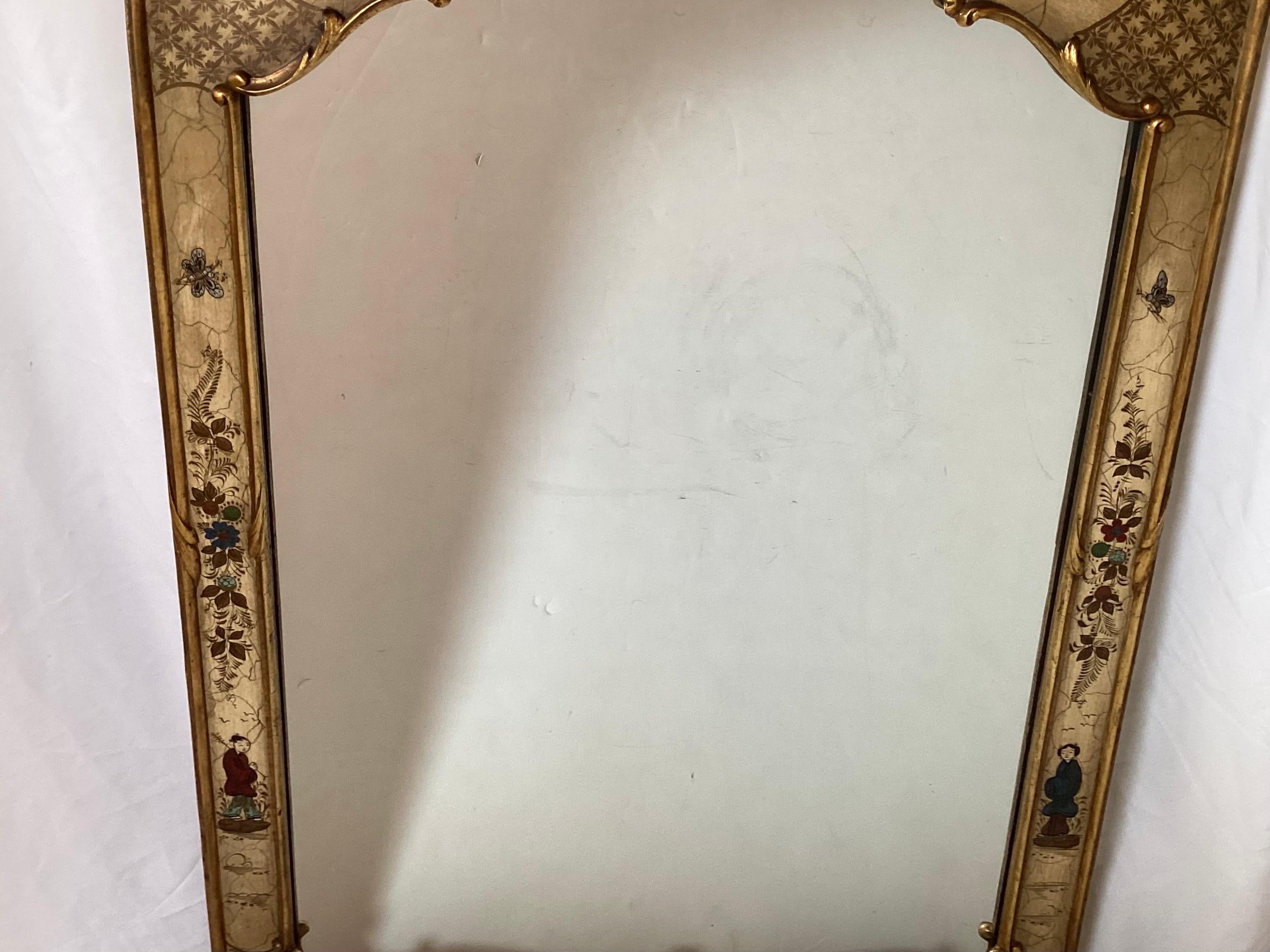 Hand Painted and Gilt Chinoiserie Famed Mirror  For Sale 2