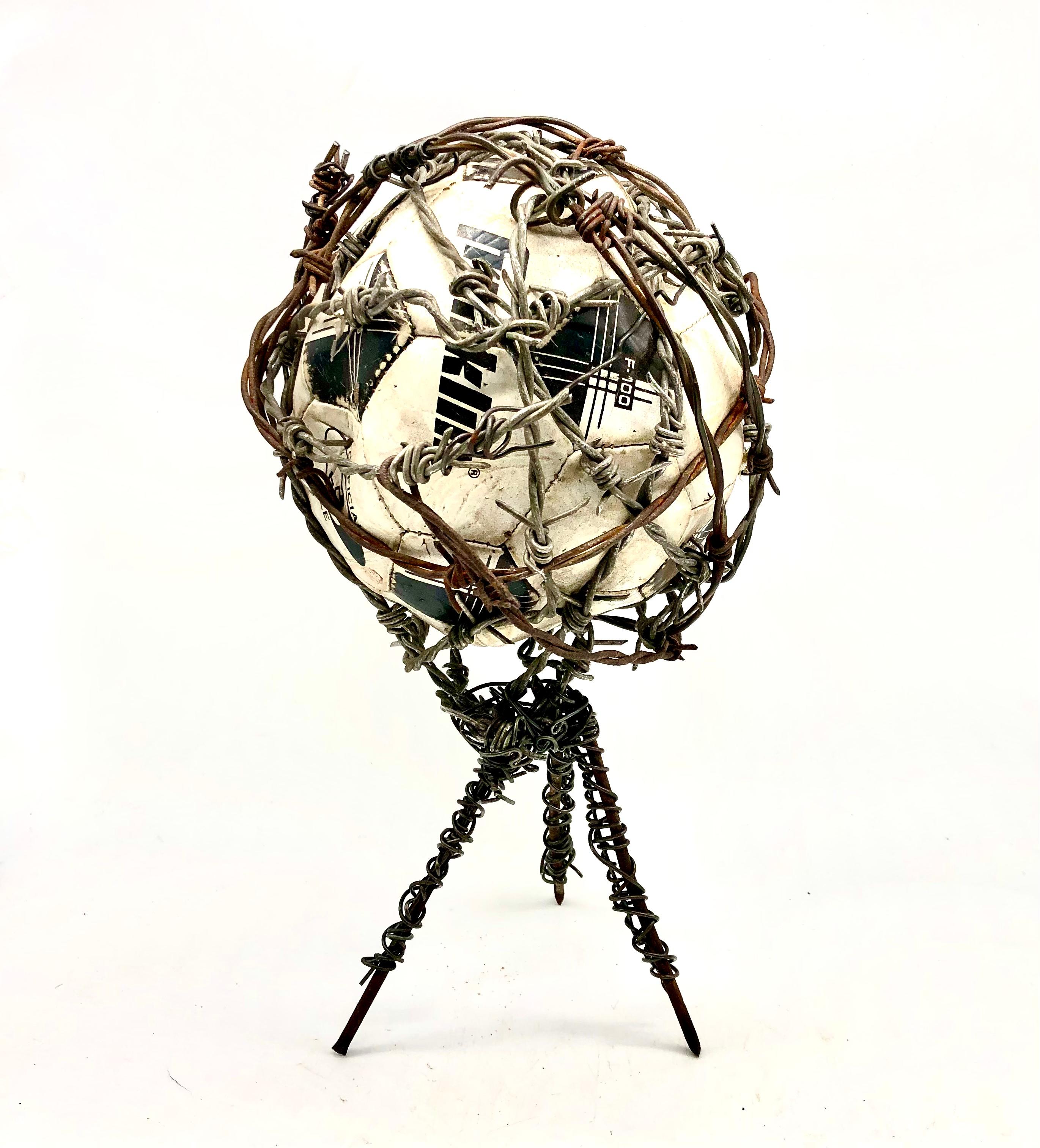 FIFA  - Found Object Sculpture with Deflated Soccer Ball and Barbed Wire - Mixed Media Art by Rick Farrell