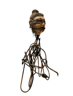 Heart of Calm - Found Object Sculpture with Wooden Ventriloquist Head and Wire