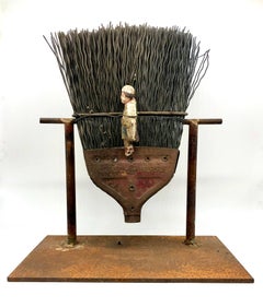 Order of the Ages - Found Object Sculpture with Heavy Bristle Brush & Figure