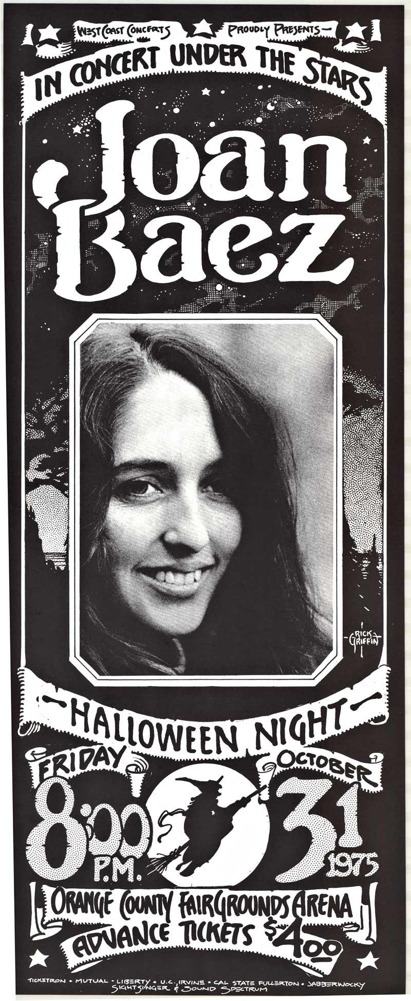 Portrait Print Rick Griffin - Joan Baez au concert Under the Stars - Affiche vintage d'origine du concert, 1975