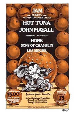 Vintage 1975 Hot Tuna & John Mayall Concert Poster, Original Rick Griffin