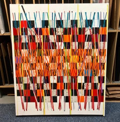 Peinture acrylique abstraite minimaliste sur toile tendue, composition dynamique