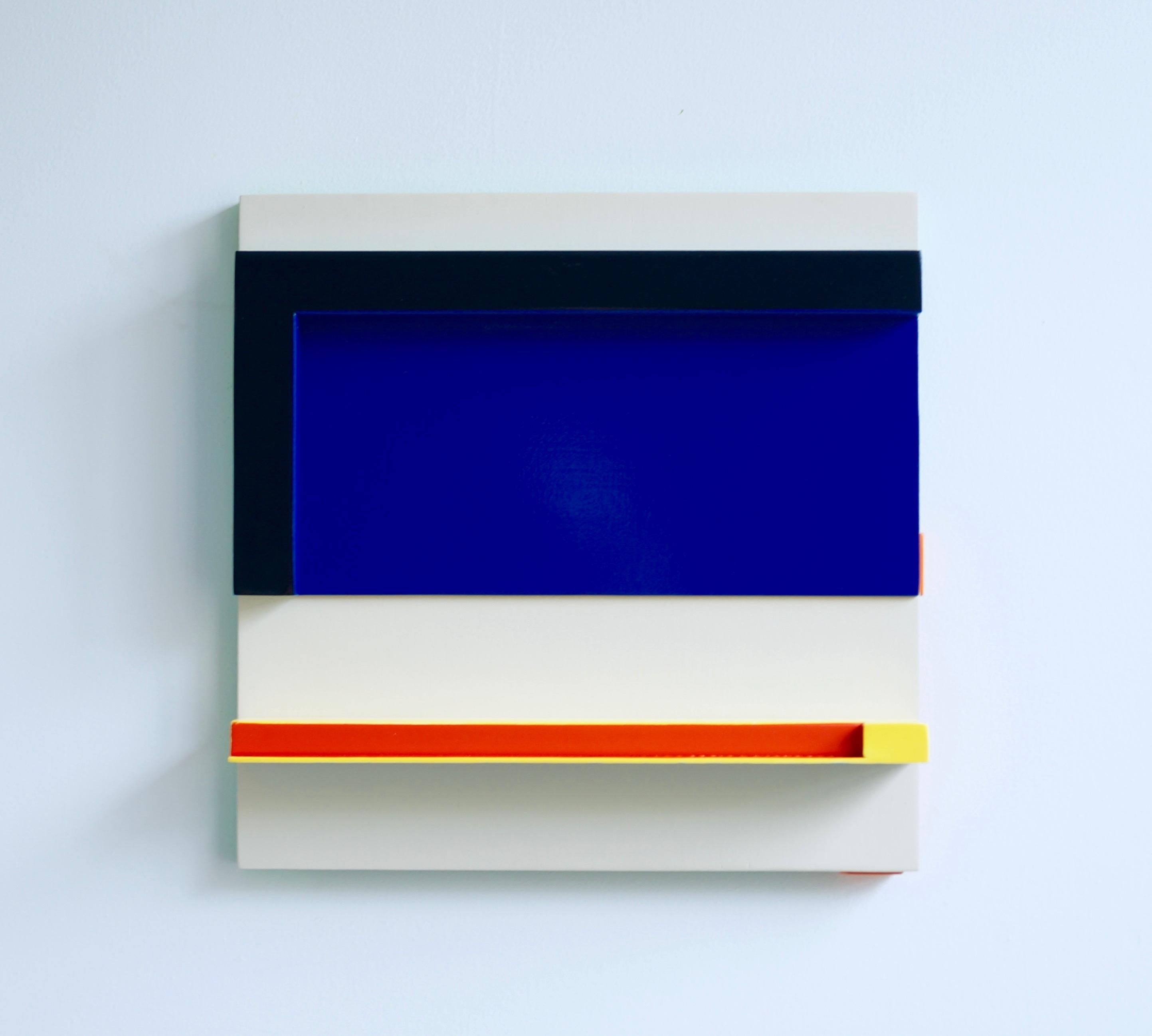 Rick Griggs Abstract Painting - "Outside at the Parker - Blue", Wood Sculpture, Wall Mounting, Minimalism, Paint