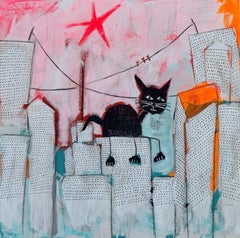 Kitty Loves the City Life, Original Painting