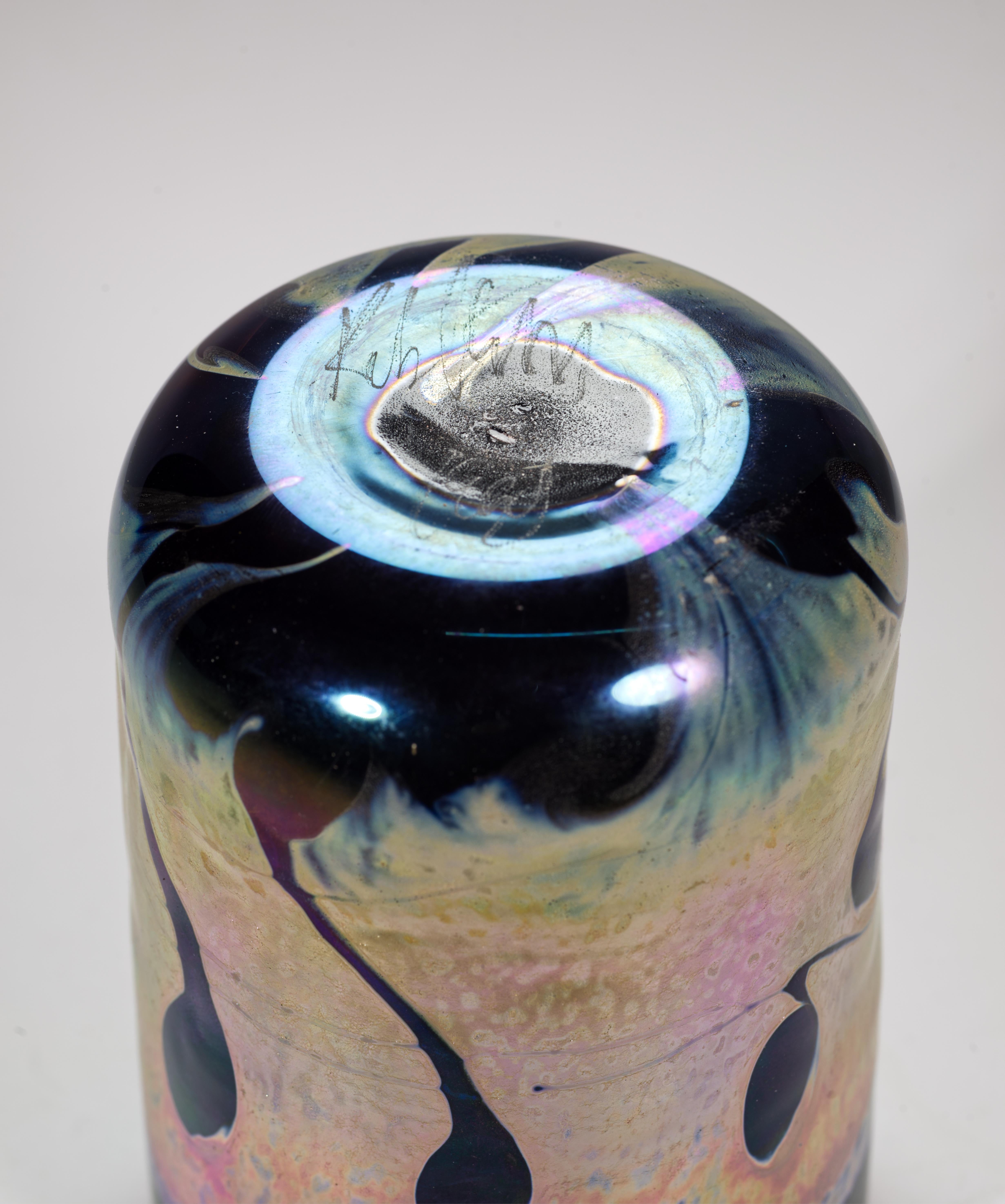 Fatto a mano Vaso a bocciolo verde Art Deco di Rick Hunter, vetro artistico americano da studio in vendita