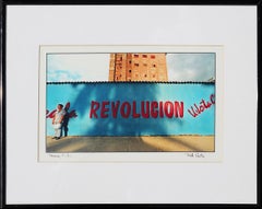 Havana, Cuba Daily Life Color Photograph of a Red & Teal "Revolucion" Wall Sign